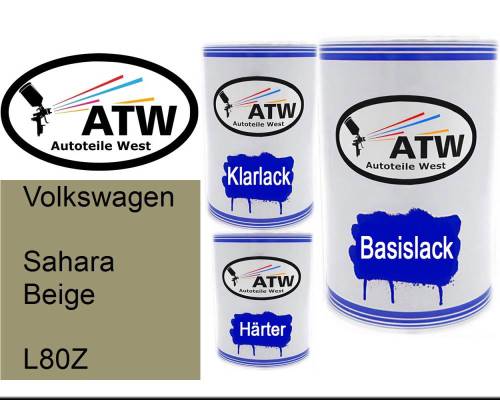 Volkswagen, Sahara Beige, L80Z: 500ml Lackdose + 500ml Klarlack + 250ml Härter - Set, von ATW Autoteile West.